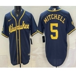 Men's Milwaukee Brewers #5 Garrett Mitchell Navy Blue Stitched Cool Base Jersey
