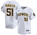 Men's Milwaukee Brewers #51 Freddy Peralta White Alternate Limited Stitched Baseball Jersey