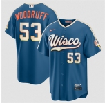 Men's Milwaukee Brewers #53 Brandon Woodruff Mineral Blue 2026 City Connect Stadium Stitched Stitched Baseball Jersey