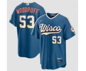 Men's Milwaukee Brewers #53 Brandon Woodruff Mineral Blue 2026 City Connect Stadium Stitched Stitched Baseball Jersey