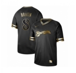 Men's Milwaukee Brewers #8 Ryan Braun Authentic Black Gold Fashion Baseball Jersey