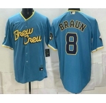 Men's Milwaukee Brewers #8 Ryan Braun Blue 2026 City Connect Stadium Stitched Jersey