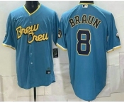 Men's Milwaukee Brewers #8 Ryan Braun Blue 2026 City Connect Stadium Stitched Jersey