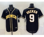 Men's Milwaukee Brewers #9 Bob Uecker 2026 Fashion Replica Black Out Stitched Baseball Jersey