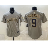 Men's Milwaukee Brewers #9 Bob Uecker Grey Home Limited Stitched Jersey