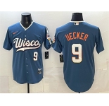 Men's Milwaukee Brewers #9 Bob Uecker Mineral Blue 2026 City Connect Stadium Stitched Baseball Jersey
