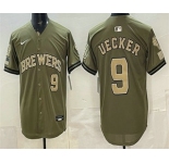 Men's Milwaukee Brewers #9 Bob Uecker Olive 2026 Armed Forces Day Jersey