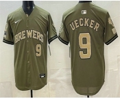 Men's Milwaukee Brewers #9 Bob Uecker Olive 2026 Armed Forces Day Jersey