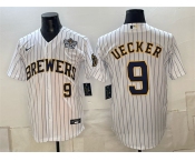 Men's Milwaukee Brewers #9 Bob Uecker White 2026 NLCS Patch Stitched Baseball Jersey