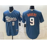 Men's Milwaukee Brewers #9 Jake Bauers Mineral Blue 2026 City Connect Stadium Stitched Baseball Jersey