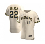 Men's Nike Milwaukee Brewers #22 Christian Yelich 2020 Cream Alternate Authentic Player Baseball Jersey