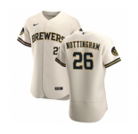 Men's Nike Milwaukee Brewers #26 Jacob Nottingham Cream Home 2020 Authentic Player Baseball Jersey
