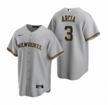 Men's Nike Milwaukee Brewers #3 Orlando Arcia Gray Road Stitched Baseball Jersey