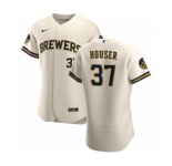 Men's Nike Milwaukee Brewers #37 Adrian Houser Cream Home 2020 Authentic Player Baseball Jersey