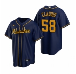 Men's Nike Milwaukee Brewers #58 Alex Claudio Navy Alternate Stitched Baseball Jersey