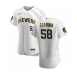 Men's Nike Milwaukee Brewers #58 Alex Claudio White Home 2020 Authentic Player Baseball Jersey