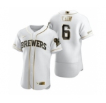 Men's Nike Milwaukee Brewers #6 Lorenzo Cain White 2020 Authentic Golden Edition Baseball Jersey