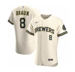 Men's Nike Milwaukee Brewers #8 Ryan Braun 2020 Cream Home Authentic Player Baseball Jersey