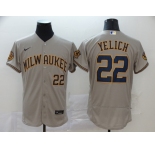 Nike Men's Milwaukee Brewers #22 Christian Yelich Grey Alternate Flex Base Authentic Collection Baseball Jersey