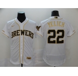 Nike Men's Milwaukee Brewers #22 Christian Yelich White Gold Alternate Flex Base Authentic Collection Baseball Jersey
