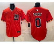 Men's Detroit Tigers #0 Paws Orange Limited Stitched Baseball Jersey