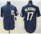 Men's Detroit Tigers #17 Parker Meadows Navy With Patch Cool Base Stitched Jersey