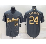 Men's Detroit Tigers #24 Miguel Cabrera Number Grey 2022 All Star Stitched Cool Base Nike Jersey