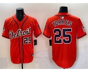 Men's Detroit Tigers #25 Gleyber Torres Orange With Patch Vapor Premier Limited Stitched Baseball Jersey