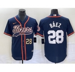 Men's Detroit Tigers #28 Javier Baez Number Navy Blue Cool Base Stitched Baseball Jersey