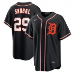 Men's Detroit Tigers #29 Tarik Skubal Black Out Stitched Baseball Jersey