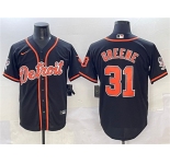 Men's Detroit Tigers #31 Riley Greene Black With Patch Cool Base Stitched Baseball Jersey
