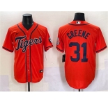 Men's Detroit Tigers #31 Riley Greene Orange With Patch Cool Base Stitched Baseball Jersey