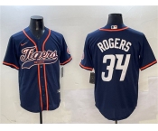 Men's Detroit Tigers #34 Jake Rogers Navy With Patch Cool Base Stitched Baseball Jersey