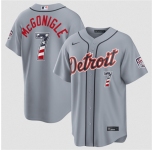 Men's Detroit Tigers #7 Kevin McGonigle Gray 2026 USA 250 Fourth of July Stitched Baseball Jersey