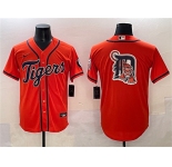 Men's Detroit Tigers Team Big Logo Orange With Patch Cool Base Stitched Baseball Jersey