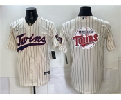 Men's Minnesota Twins Team Big Logo Cream 2026 Field of Dreams Stadium Stitched Baseball Jersey