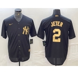 Men's New York Yankees #2 Derek Jeter Black Gold Cool Base Stitched Jersey