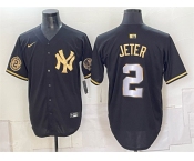 Men's New York Yankees #2 Derek Jeter Black Gold With Patch Limited Stitched Baseball Jersey