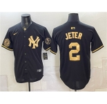 Men's New York Yankees #2 Derek Jeter Black Gold With Patch Stitched Baseball Jersey