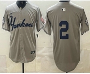 Men's New York Yankees #2 Derek Jeter Grey Without Name Limited Jersey