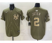 Men's New York Yankees #2 Derek Jeter Olive 2026 Armed Forces Day Stitched Baseball Jersey