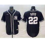 Men's New York Yankees #22 Juan Soto Black White Cool Base Stitched Jersey