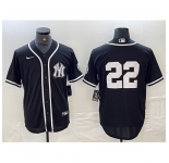 Men's New York Yankees #22 Juan Soto No Name Black White Cool Base Stitched Jersey