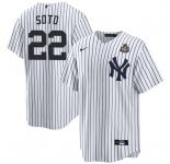 Men's New York Yankees #22 Juan Soto White 2024 World Series With Name Cool Base Stitched Baseball Jersey