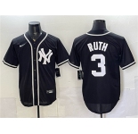 Men's New York Yankees #3 Babe Ruth 2026 Fashion Replica Black Out Stitched Baseball Jersey