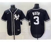 Men's New York Yankees #3 Babe Ruth 2026 Fashion Replica Black Out Stitched Baseball Jersey