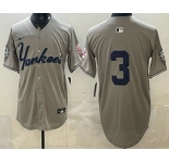 Men's New York Yankees #3 Babe Ruth Grey Without Name Limited Jersey