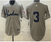 Men's New York Yankees #3 Babe Ruth Grey Without Name Limited Jersey