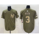 Men's New York Yankees #3 Babe Ruth Olive 2026 Armed Forces Day Stitched Baseball Jersey