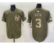Men's New York Yankees #3 Babe Ruth Olive 2026 Armed Forces Day Stitched Baseball Jersey